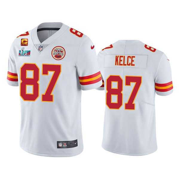 Men & Women & Youth Kansas City Chiefs #87 Travis Kelce White Super Bowl LVII Patch And 4-star C Patch Vapor Untouchable Limited Stitched Jersey